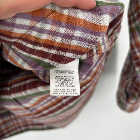 TOAD&CO. Purple Green Organic Cotton Plaid Flannel Button Up Tunic Shirt Small - Picture 8 of 8